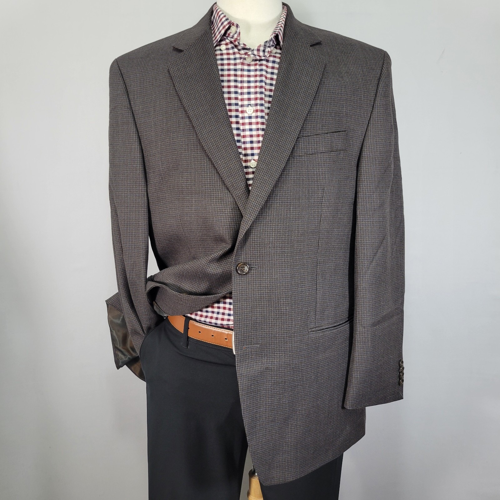Joseph Abboud Men's Sport Coat Blazer Two Button Brown Houndstooth Wool 44r